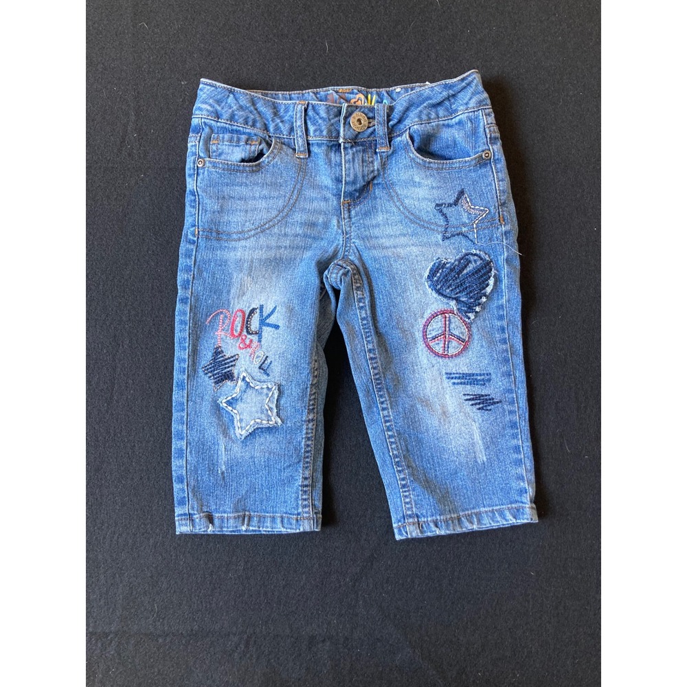 Vintage Y2K Mudd Girls‎ Jeans Size 8 Rock & Roll Patchwork Embroidered Denim